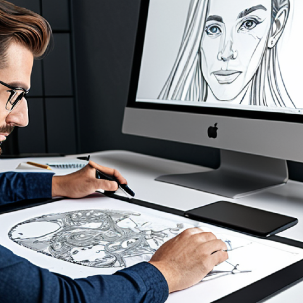 **

"A professional graphic designer in a modern studio, working on a digital illustration using a drawing tablet, fully clothed, appropriate attire, safe for work, perfect anatomy, natural proportions, professional photography, high quality, modern office setting, clean and organized desk."

**