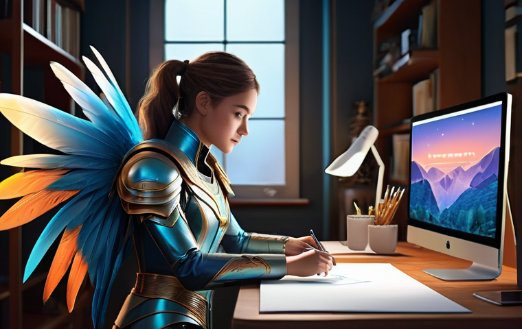 컴퓨터그래픽스운용기능사와 연계 가능한 다른 자격증 - **Prompt:** A focused female digital illustrator, in her late 20s, with stylish, shoulder-length hai...