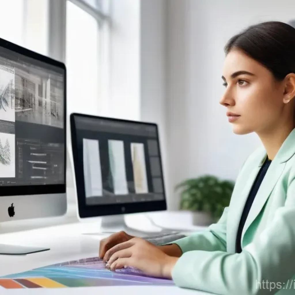 컴퓨터그래픽스운용기능사 자격증과 관련된 인턴십 - A focused young Italian graphic design student, wearing smart casual clothes like a blazer and tailo...