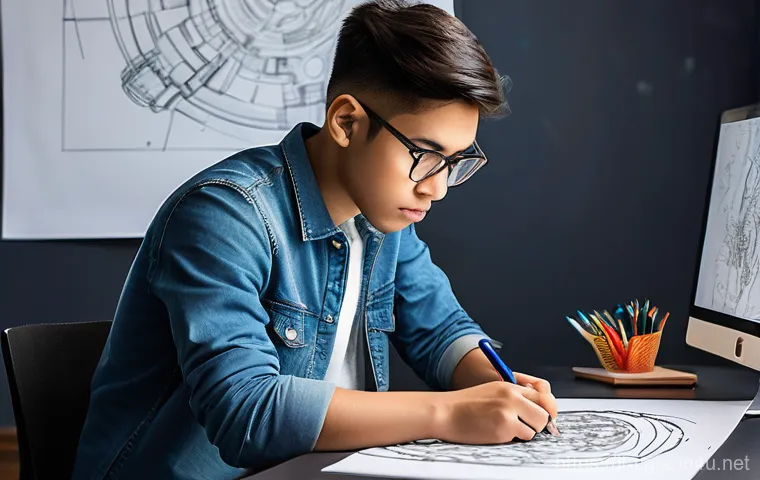 컴퓨터그래픽스운용기능사 시험장의 긴장감 극복 팁 - **Prompt: "A young adult (18-25 years old), gender-neutral, dressed in a comfortable yet modest long...