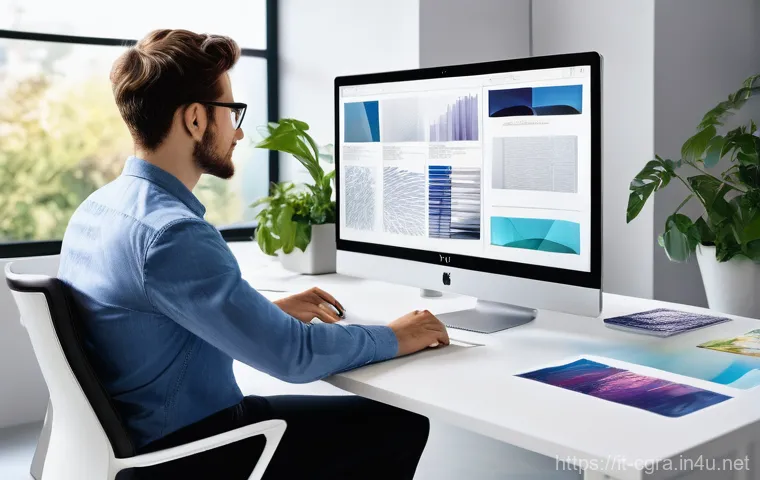 컴퓨터그래픽스운용기능사와 인쇄 디자인의 관계 - **Digital Design to Tangible Print:**
    "A professional graphic designer, dressed in smart casual ...