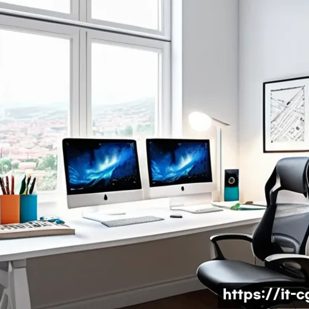 컴퓨터그래픽스운용기능사 자격증 필수 준비물 - A modern, bright home office setup tailored for a digital art student preparing for a computer graph...