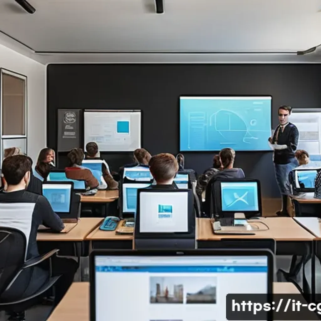 컴퓨터그래픽스운용기능사 관련 정부 지원 프로그램 - A modern Italian classroom setting focused on digital graphic design training, featuring diverse you...