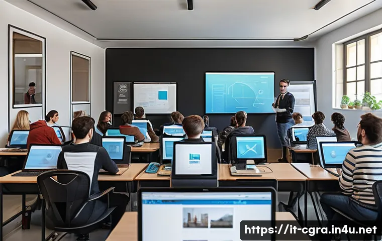 컴퓨터그래픽스운용기능사 관련 정부 지원 프로그램 - A modern Italian classroom setting focused on digital graphic design training, featuring diverse you...