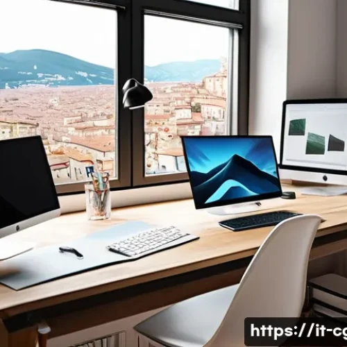 컴퓨터그래픽스운용기능사 자격증의 직무역량 평가 - A modern digital graphic designer’s workspace in a bright, minimalist Italian home studio, featuring...