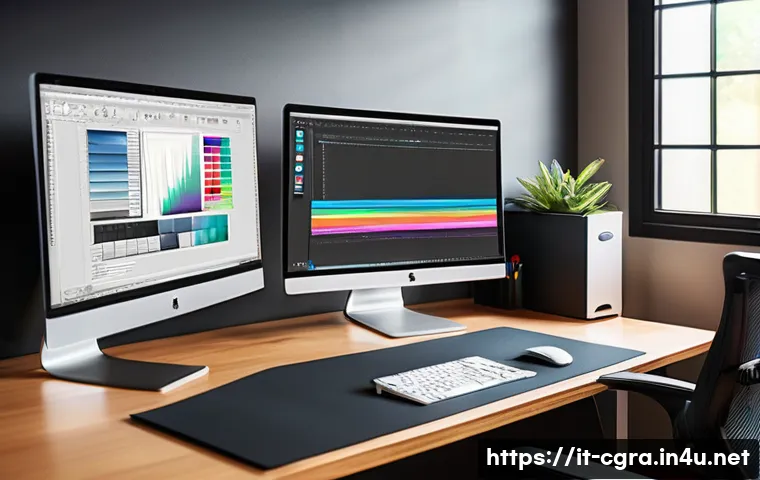 컴퓨터그래픽스운용기능사 초보자를 위한 가이드 - A modern graphic design workspace featuring a clean, organized desk with a high-resolution calibrate...