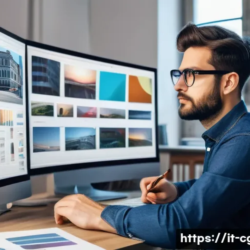 컴퓨터그래픽스운용기능사 취업 후기 - A professional graphic designer working in a modern, bright office environment in Milan, Italy, surr...