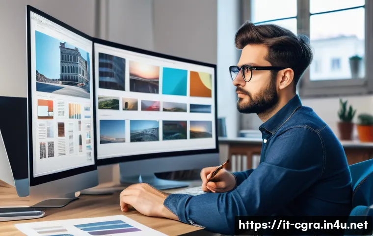 컴퓨터그래픽스운용기능사 취업 후기 - A professional graphic designer working in a modern, bright office environment in Milan, Italy, surr...