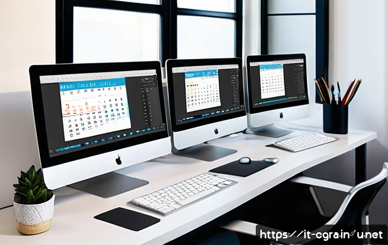 컴퓨터그래픽스운용기능사 필기 기출문제 분석 - A modern digital graphic design workspace featuring a sleek computer setup displaying Adobe Photosho...