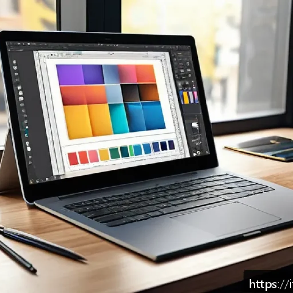 컴퓨터그래픽스운용기능사 자격증 시험의 기출 분석 - A modern digital graphic design workspace featuring a sleek laptop displaying Adobe Photoshop and Il...