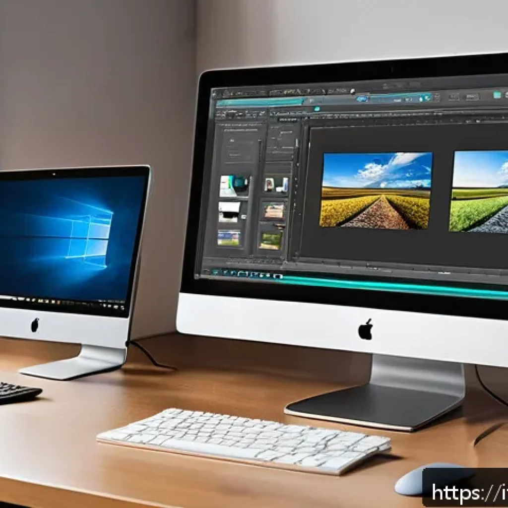 컴퓨터그래픽스운용기능사 시험 도구 추천 - A modern graphic design workspace featuring a sleek desktop computer with dual monitors displaying A...