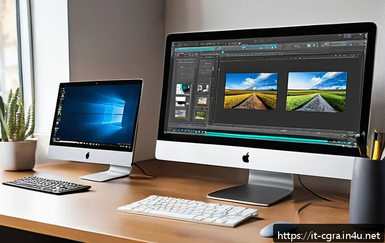 컴퓨터그래픽스운용기능사 시험 도구 추천 - A modern graphic design workspace featuring a sleek desktop computer with dual monitors displaying A...