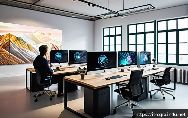 컴퓨터그래픽스운용기능사 자격증 취득 후 직업 방향성 - A modern Italian digital design studio interior bustling with young professionals collaborating on 3...