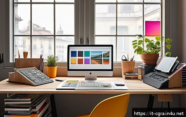 컴퓨터그래픽스운용기능사 실기 예상문제 - A professional graphic designer&rsquo;s workspace in a modern Italian studio, featuring a high-resolution ...