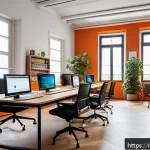 Home 20 컴퓨터그래픽스운용기능사 자격증 해외 활용 사례 - A modern, bright coworking space in Milan filled with diverse young professionals collaborating on d...