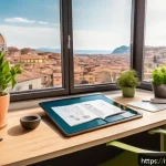 Home 18 컴퓨터그래픽스운용기능사 필기 공부 시간 분배 - A modern, cozy study room setup for a digital graphic design student, featuring a sleek desk with a ...